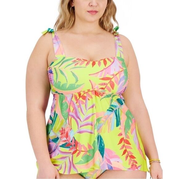 Becca Plus Size Costa Bella Tie-Strap Tankini Swim swimsuit Top $98 0X(14-16) - Picture 1 of 9